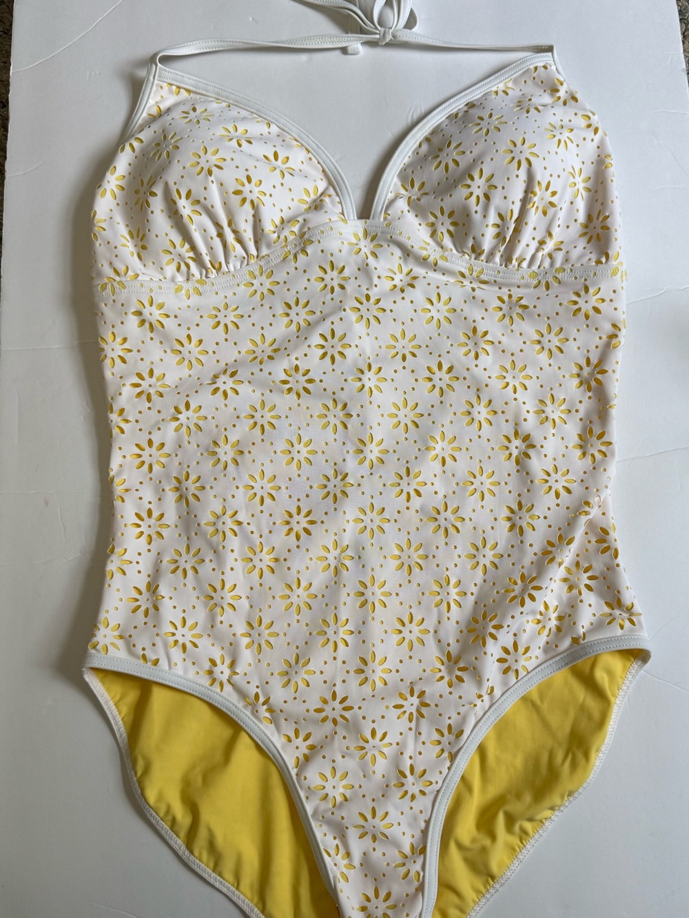 Women’s White and Yellow Floral One-Piece Swimsuit